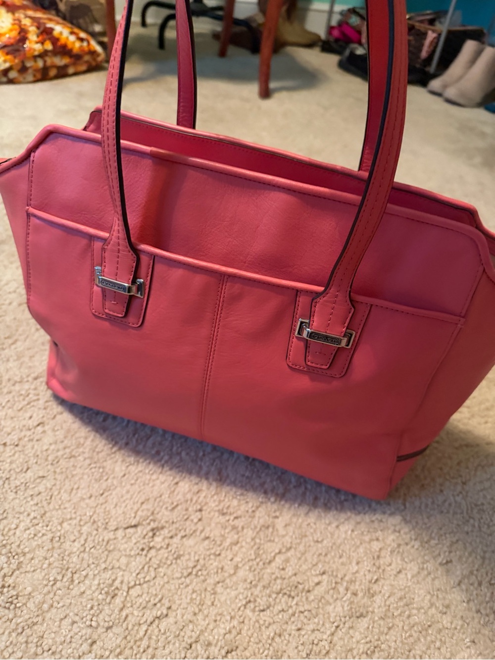 Coach Coral Pink Leather Tote with Double Handles